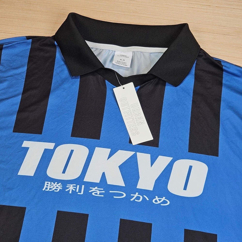 Tokyo Soccer Jersey Urban Outfitters Mens XL Blue Black Striped Athletic NEW